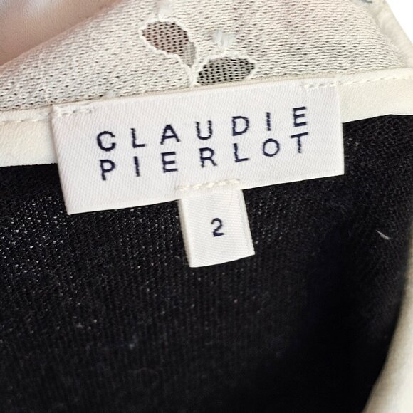 Claudie Pierlot Black & White Lace Collared Tie Front Blouse Sz 2 - Picture 6 of 9